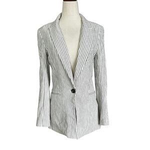 H&M White/Gray Striped Blazer Women's Size 0 | 26-30